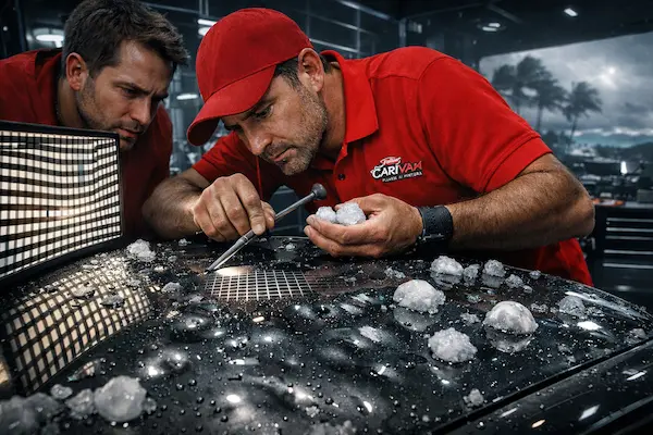 El granizo de la costa no perdona, pero repintar un coche entero por impactos superficiales es un error que devalúa tu vehículo. Si la tormenta ha abollado la chapa pero la pintura no ha saltado, la técnica PDR es la única solución inteligente. Recuperamos la tensión original del metal impacto a impacto, devolviendo a la carrocería su estado de fábrica en tiempo récord y sin usar masillas.
