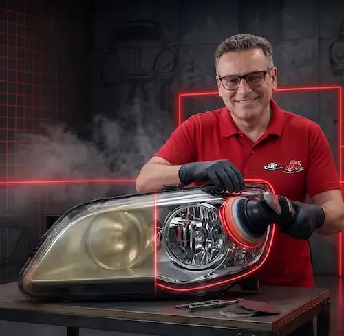 ¿Faros amarillos y opacos? No solo quedan fatales, es que no ves nada de noche y no pasas la ITV. No hace falta gastar un dineral en cambiarlos. Sergio Picazo, nuestro Especialista en Pintura Premium, Colorimetría y experto en restauración óptica, se encarga de devolverles la vida. Sergio aplica un pulido experto y un sellado protector que los deja literalmente como salidos de fábrica. Aprovecha tu visita para un cambio de neumáticos o una revisión de plancha, y sal con la tranquilidad absoluta de superar la inspección técnica a la primera.